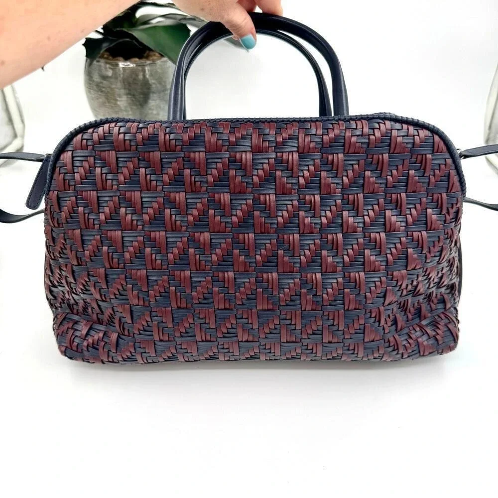 Chanel Navy and Burgundy Woven Leather 2-way Bowler Bag Series 21 Authentic CoA